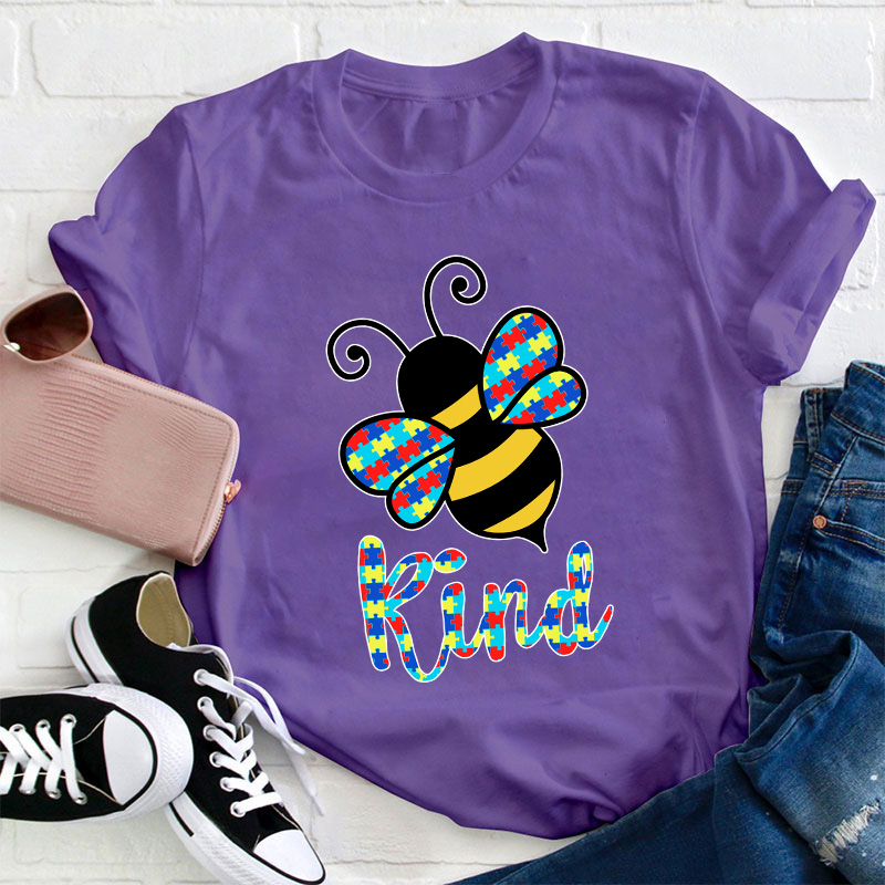 Bee Kind Colorful Puzzle Teacher T-Shirt