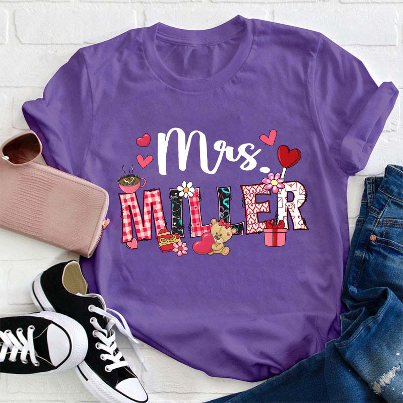 Personalized Valentine Vibe Teacher T-Shirt