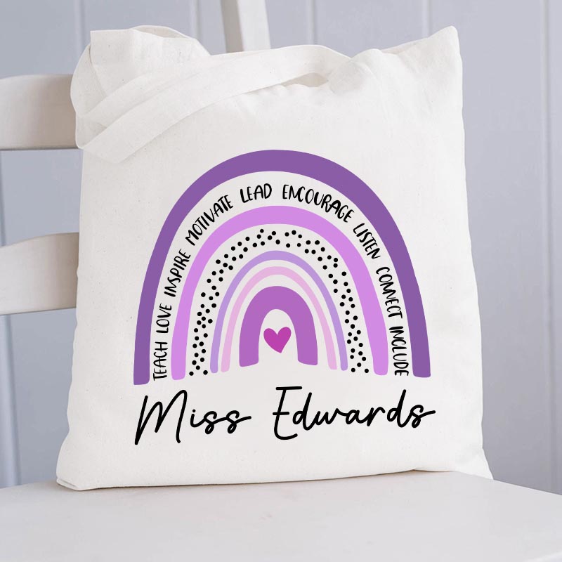 Personalized Purple Rainbow Teacher Tote Bag