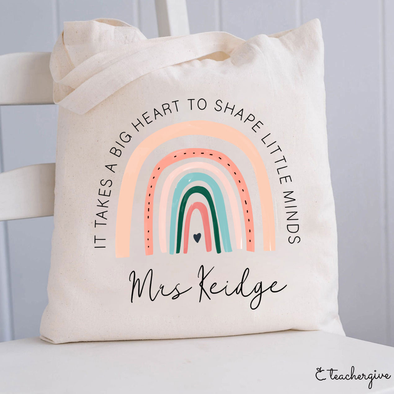 Personalized It Takes A Big Heart To Shape Little Minds Teacher Tote Bag