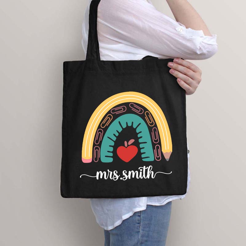 Personalized Love Heart Apple Teacher Tote Bag