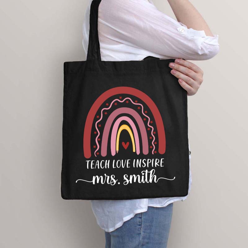 Personalized Teach Love Inspire  Pink Rainbow Teacher Tote Bag