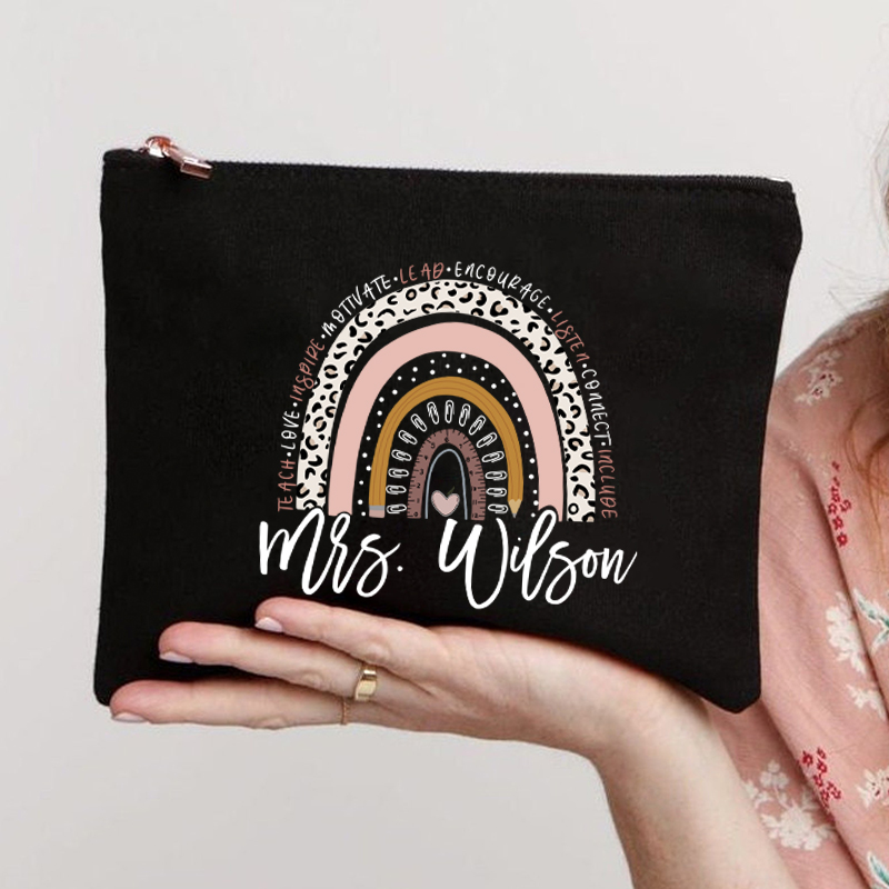 Personalized Teach Love Inspire Motivate Lead Encourage Listen Connect Include Teacher Makeup Bag