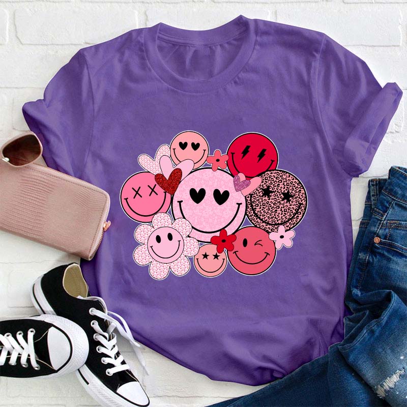 Valentines Smiley Faces Teacher T-Shirt