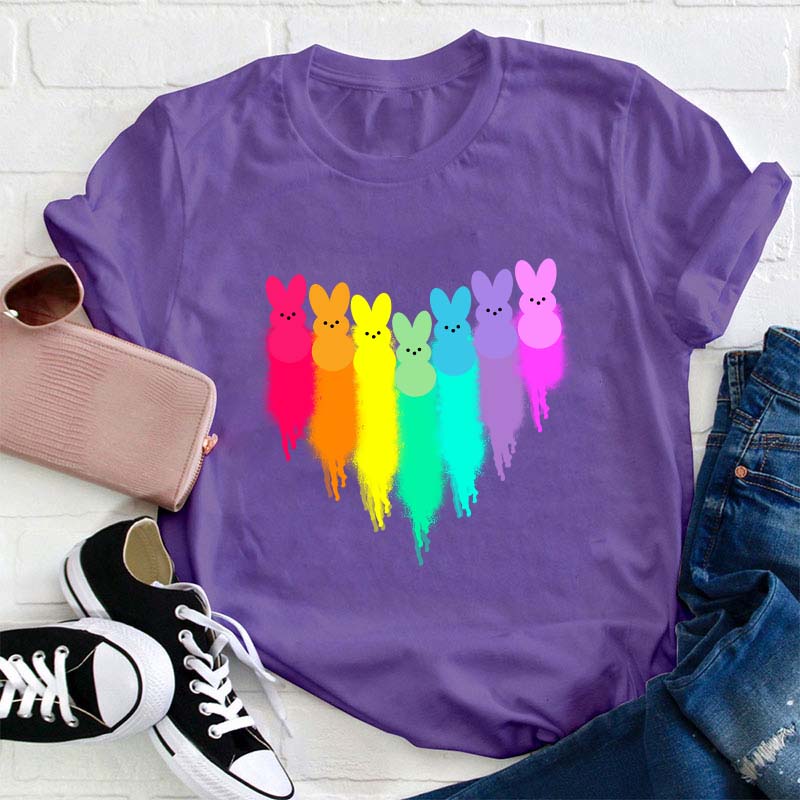 Colorful Easter Peeps Heart Teacher T-Shirt