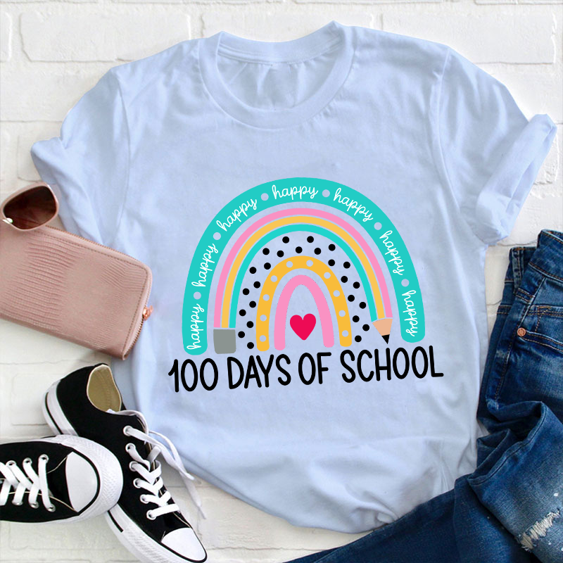 Happy 100 Days Of School Rainbow Teacher T-Shirt