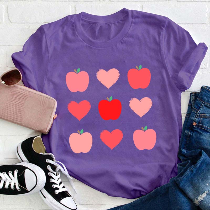 Apple Heart Valentines Day Teacher T-Shirt