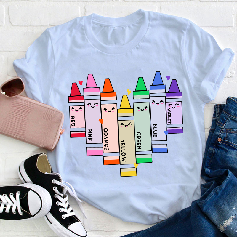 Colorful Crayons Heart Teacher T-Shirt