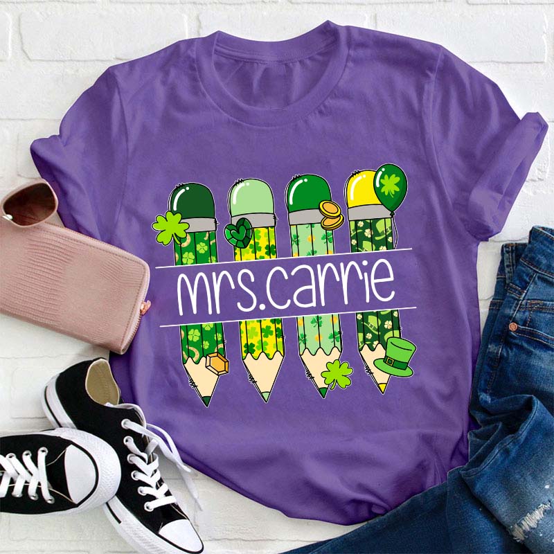 Personalized Green Pencil Teacher T-Shirt