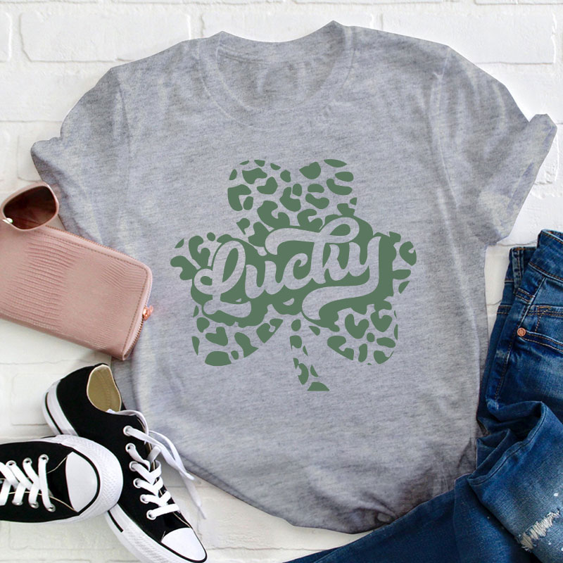 Lucky Leopard Clover Teacher T-Shirt