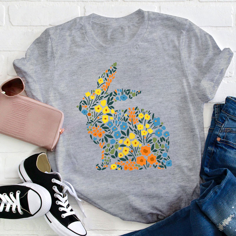 Floral Bunny Teacher T-Shirt