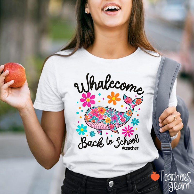 Personalized Hashtag Floral Whale Welcome Back To School Teacher T-Shirt