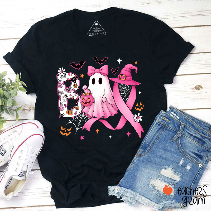 Boo Pink Ribbon Teacher T-Shirt