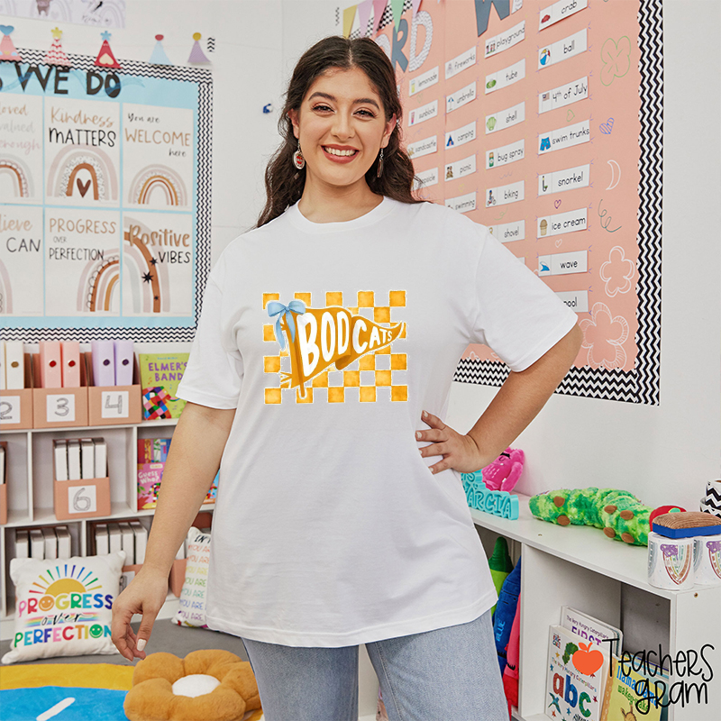 Personalized Mascot Pennant Checkered Teacher T-Shirt