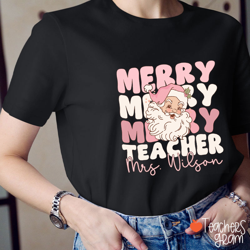 Personalized Merry Teacher Santa Claus Teacher T-Shirt