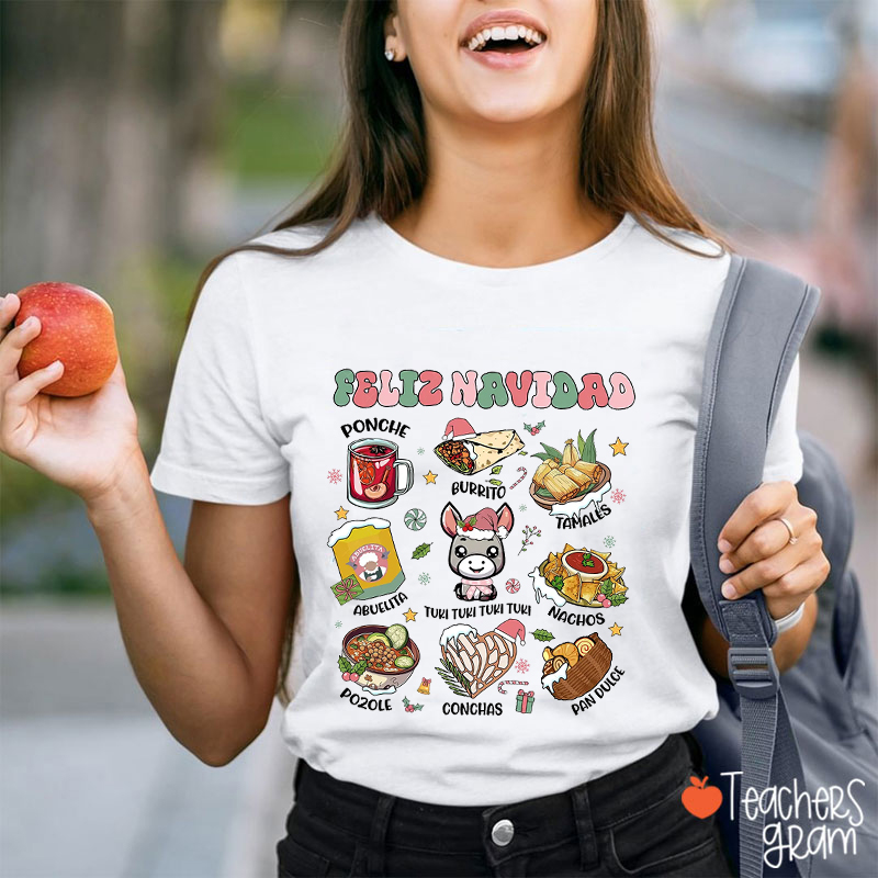 Feliz Navidad Spanish Traditional Cuisine Teacher T-Shirt