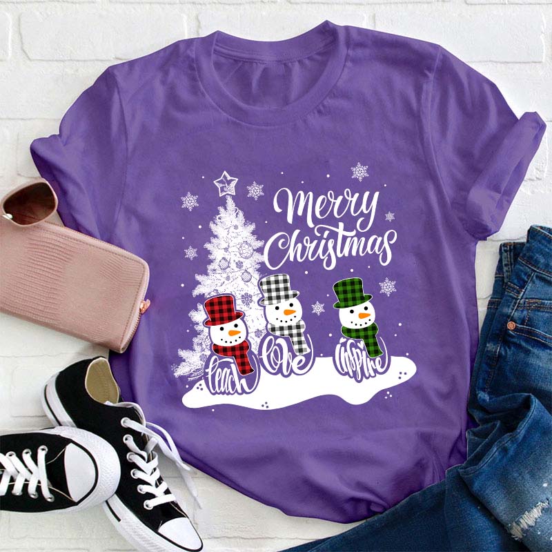 Merry Christmas Teach Love Inspire Teacher T-Shirt