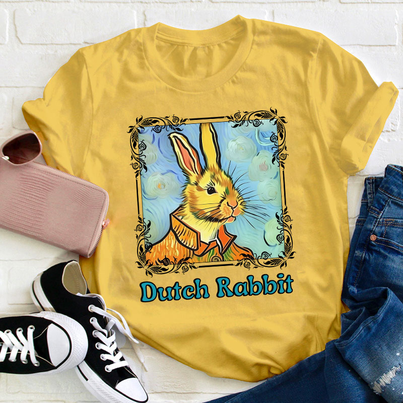 Easter Bunny Portrait In Oil Painting Style Teacher T-Shirt