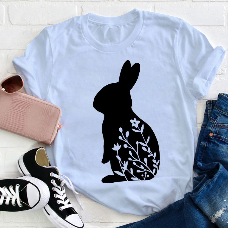 Floral Rabbit Teacher T-Shirt