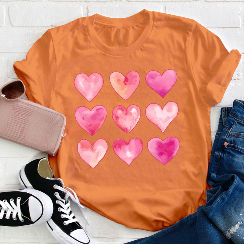 Nine Pink Hearts Teacher T-Shirt
