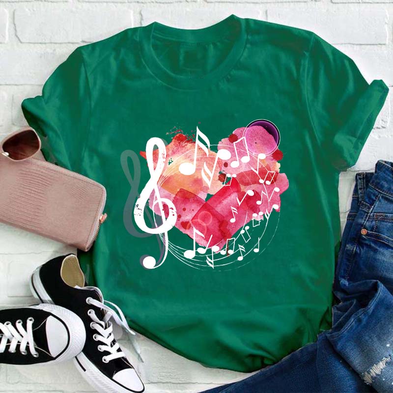 Pink Heart Love Song Teacher T-Shirt