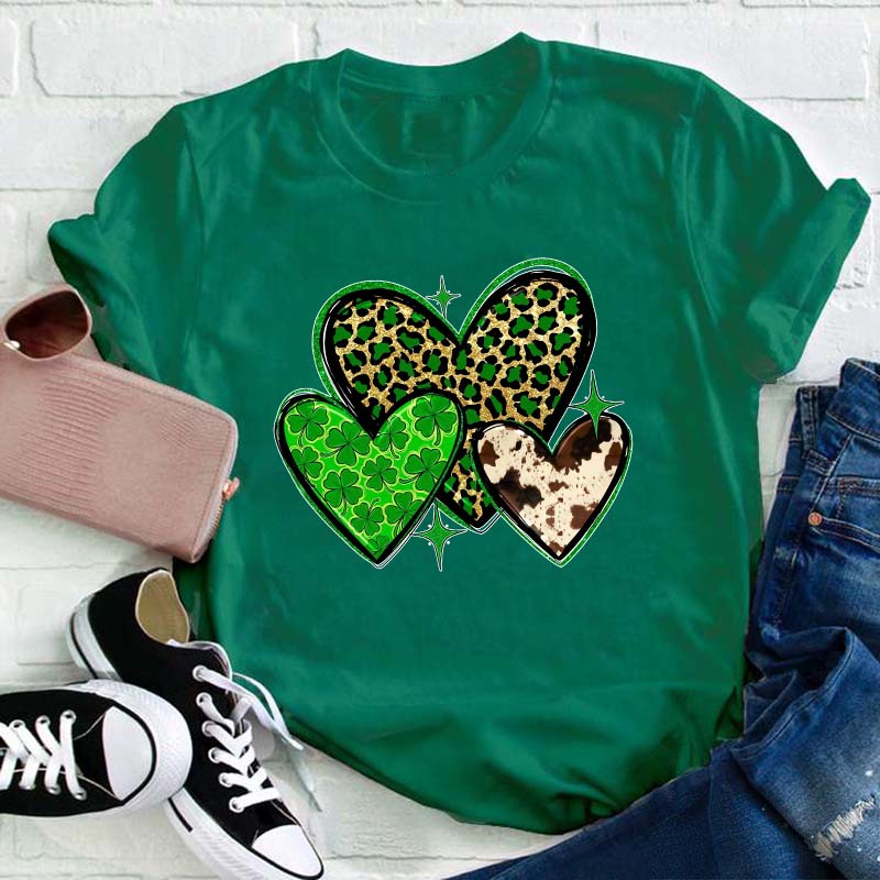 St.Patricks Leopard Heart Teacher T-Shirt