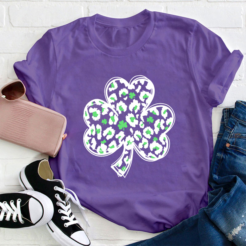 Green Leopard Clover Teacher T-Shirt