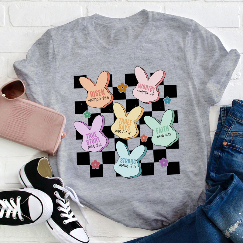 Bunny Bible Verses Checkered Teacher T-Shirt