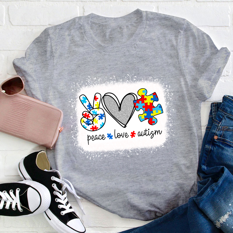 Puzzle Peace Love Autism Teacher T-Shirt