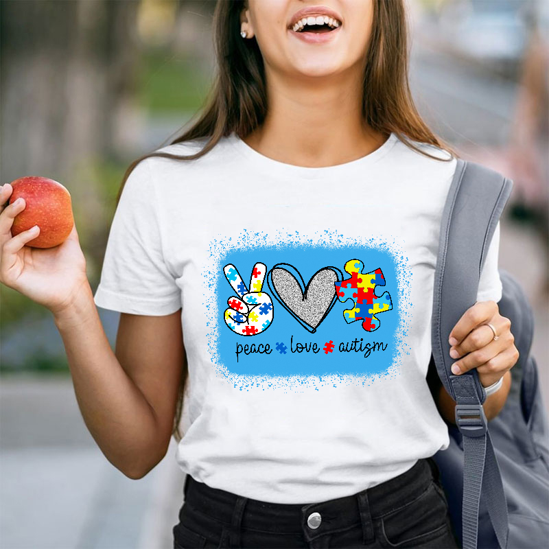 Puzzle Peace Love Autism Teacher T-Shirt