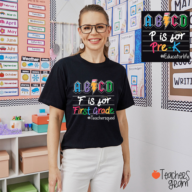 Personalized Grade And Hashtag  ABCD Lightning Teacher T-Shirt