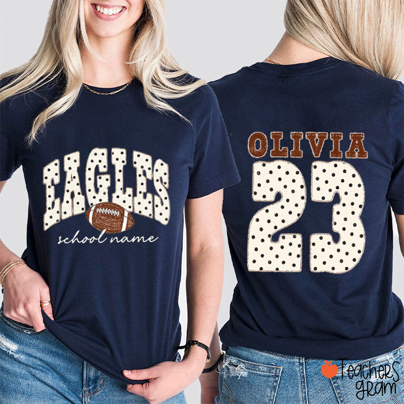 Personalized Mascot Sport Polka Dot Teacher Two Sided T-Shirt