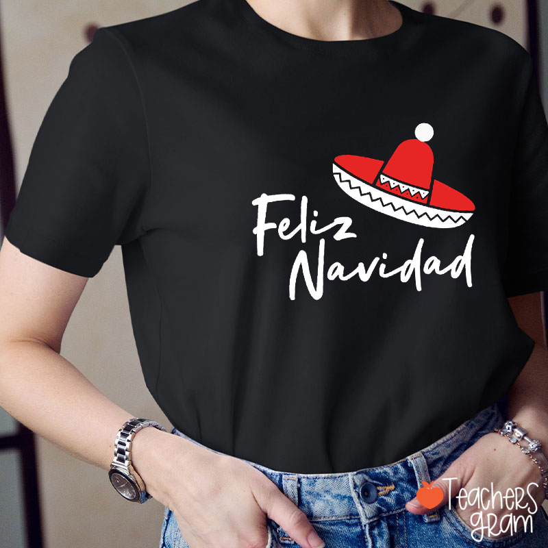 Feliz Navidad Straw Hat Spanish Teacher T-Shirt