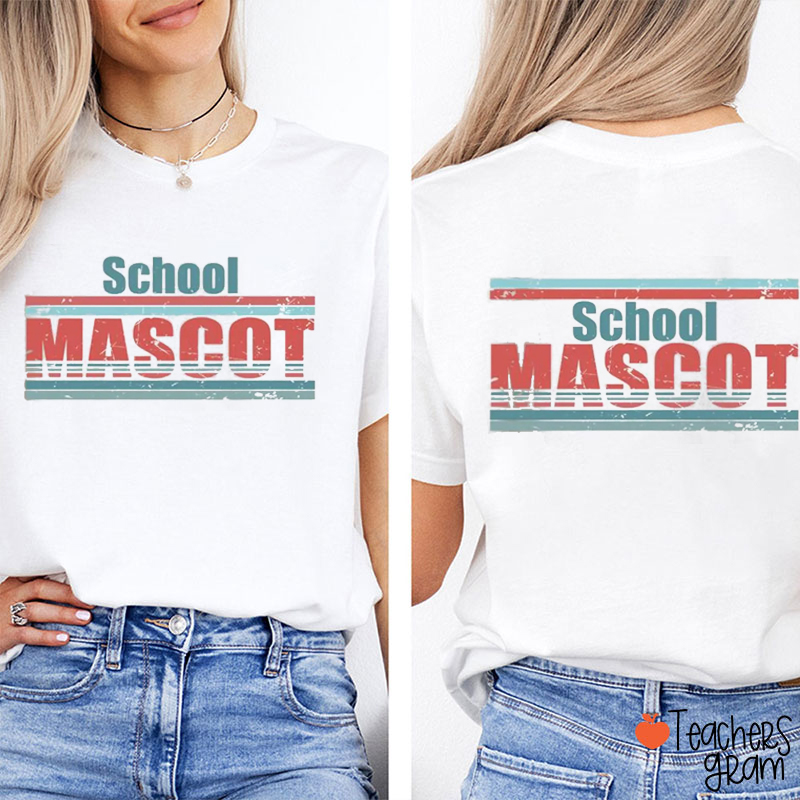 Personalized Mascot And School Name Contrast Color Line Design Teacher Two Sided T-Shirt