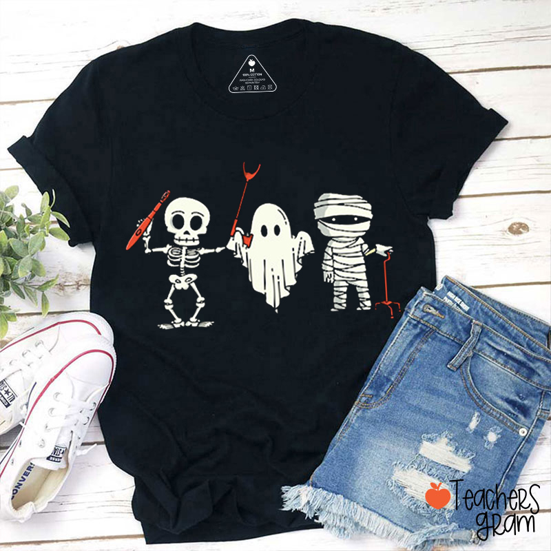 Skeleton Ghost Mummy SLP Teacher T-Shirt