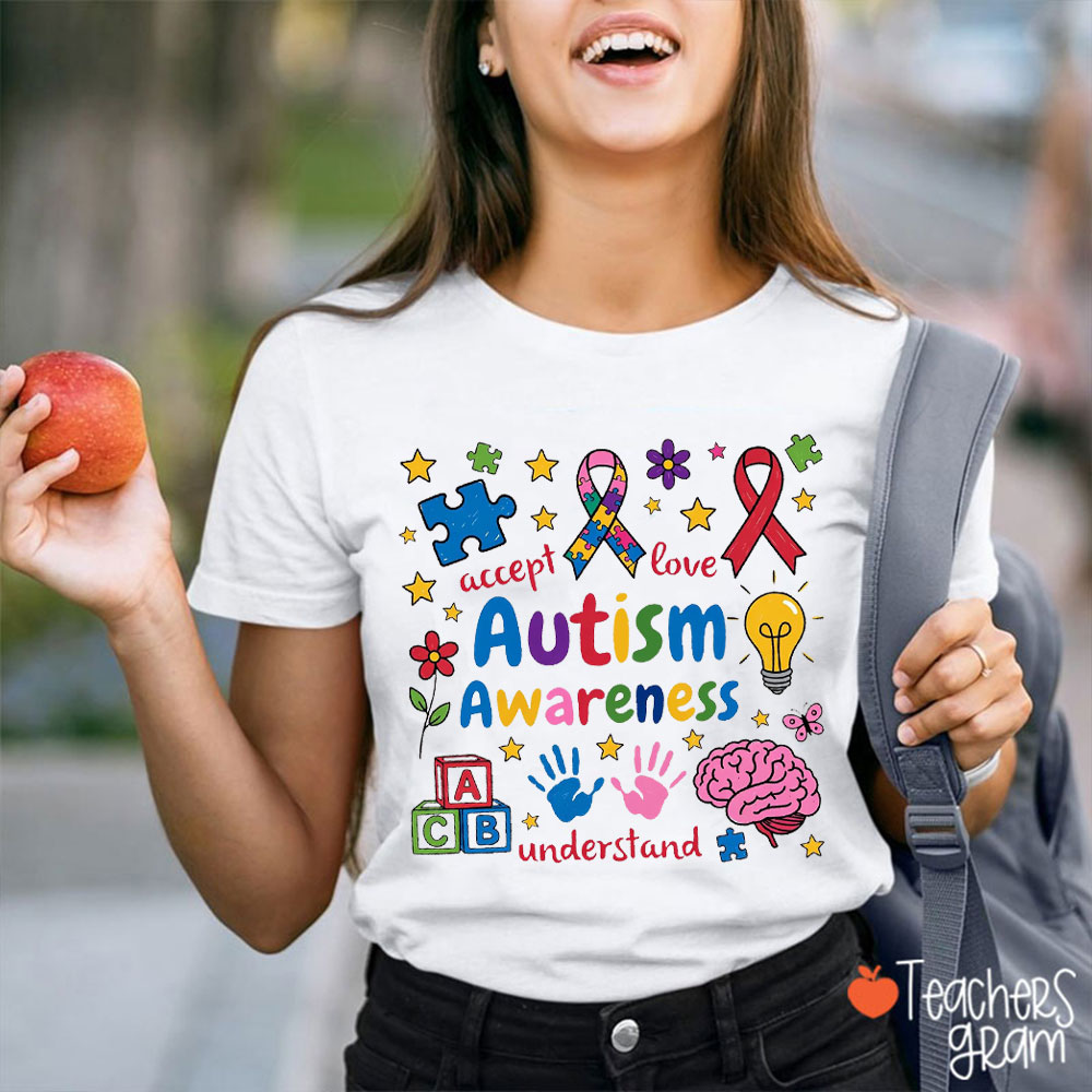 Colorful Autism Awareness Accept Love Understand Teacher T-Shirt