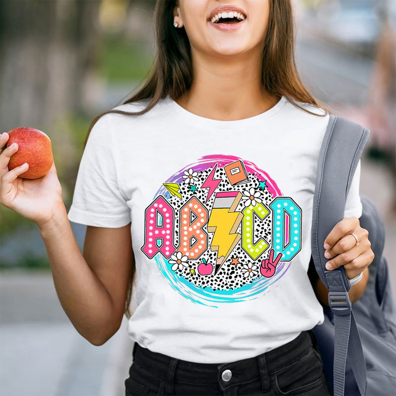 Let's Learn ABCD Colorful Lights Teacher T-Shirt