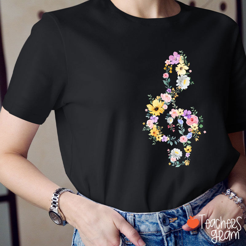 Flower Music Note Teacher T-Shirt