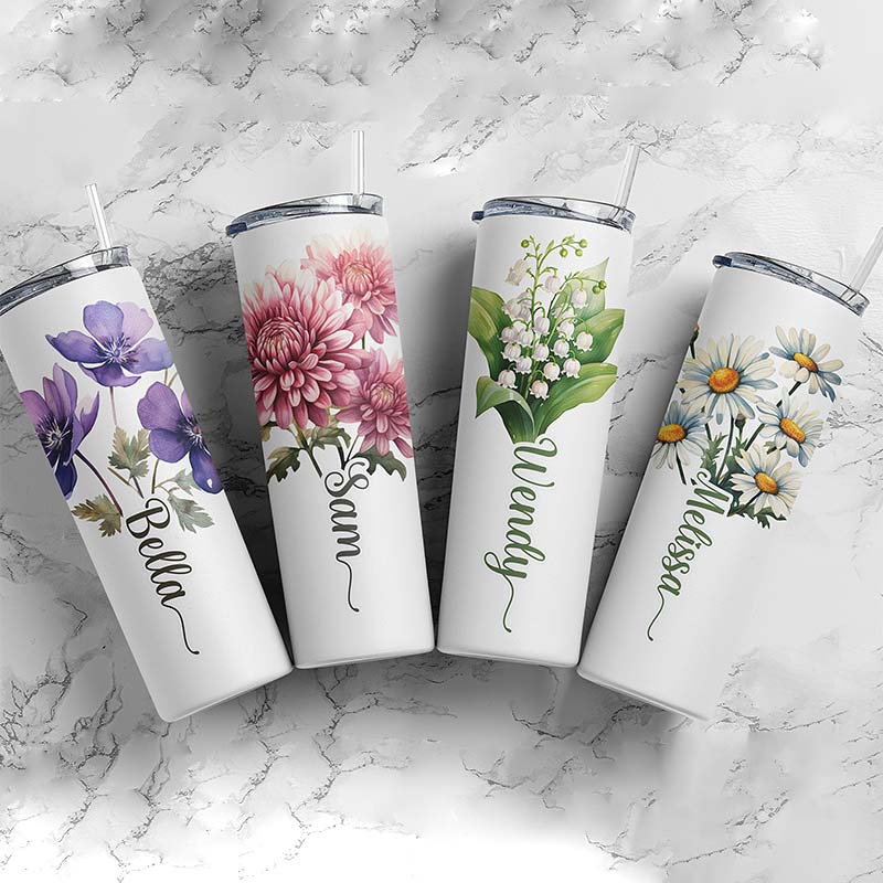 Personalized Name Birth Flower Teacher Tumbler