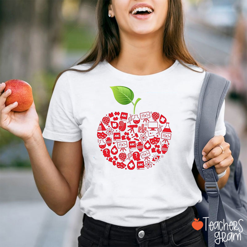 Apple Made Of Scientific Symbols Teacher T-Shirt
