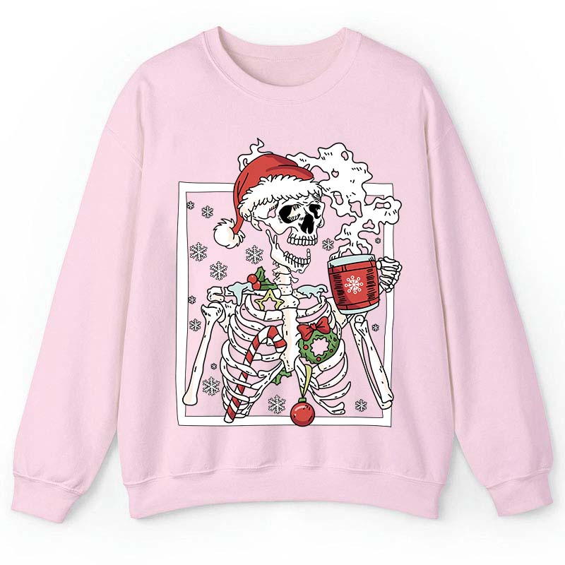 Skeleton With Smiling Skull Drinking Coffee Latte Teacher Sweatshirt