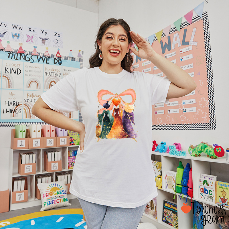 Watercolor Preppy Coquette Halloween Teacher T-Shirt