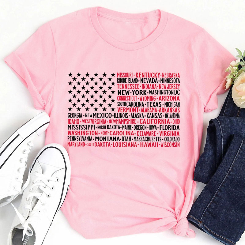 Vintage American Flag 4th Of July Teacher T-Shirt