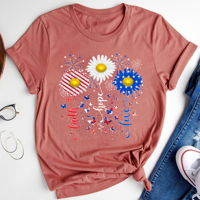 Faith Hope Love Flag Sunflower Teacher T-Shirt
