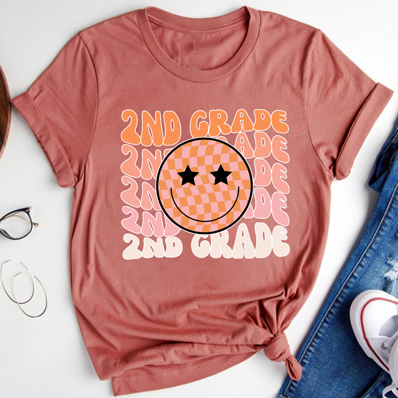 Personalized Smiling Face Grade Teacher T-Shirt