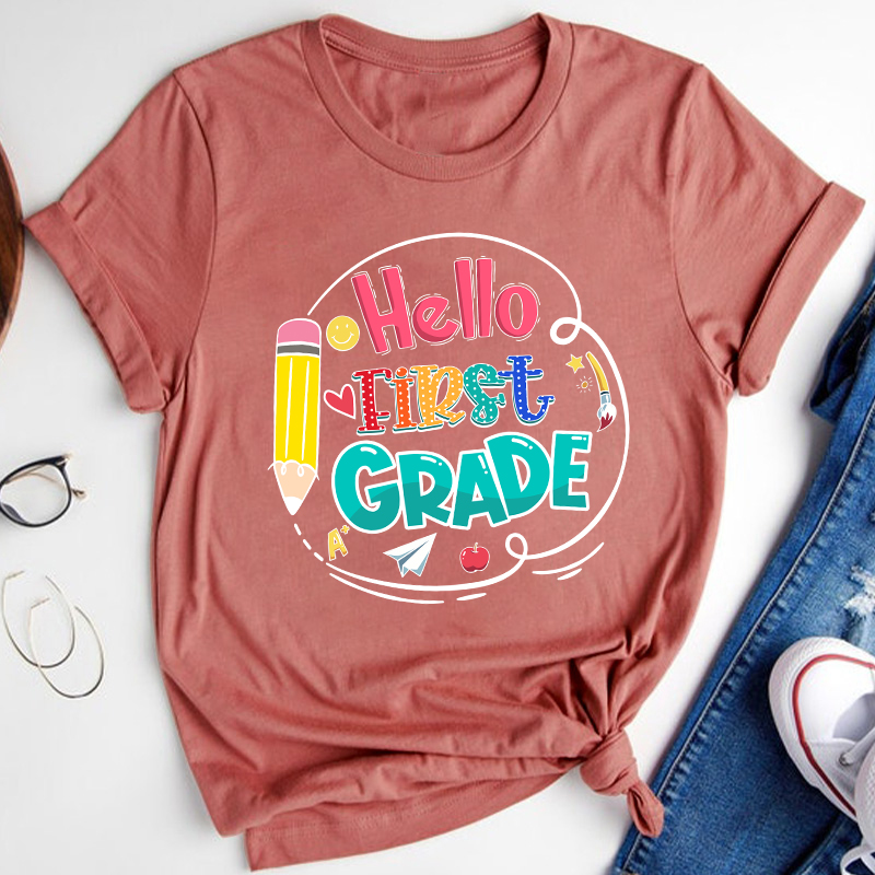 Personalized Hello Back to School Grade Teacher T-Shirt