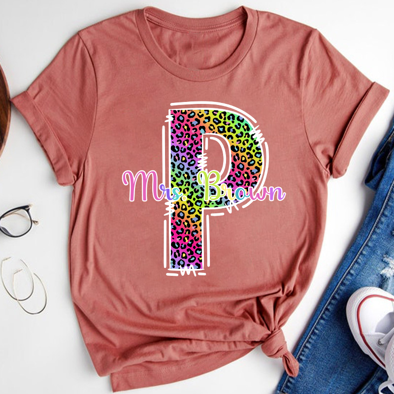 Personalized Colorful Leopard Grade And Name Teacher T-Shirt