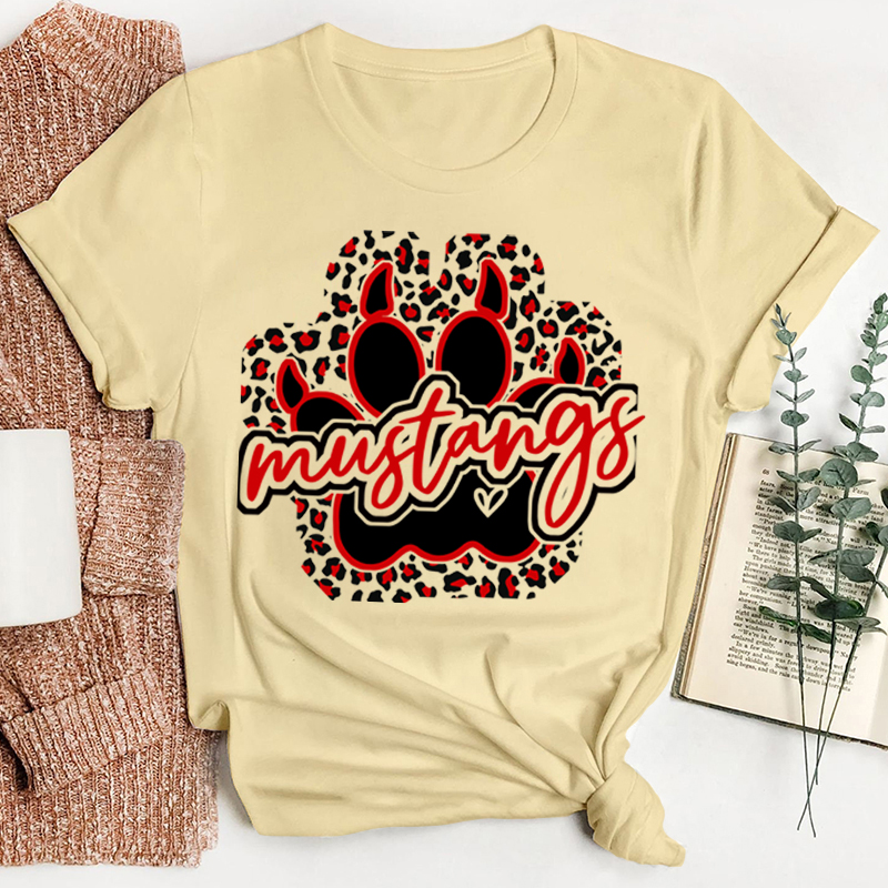 Personalized Leopard Print Stroke Mascot Icon Teacher T-Shirt