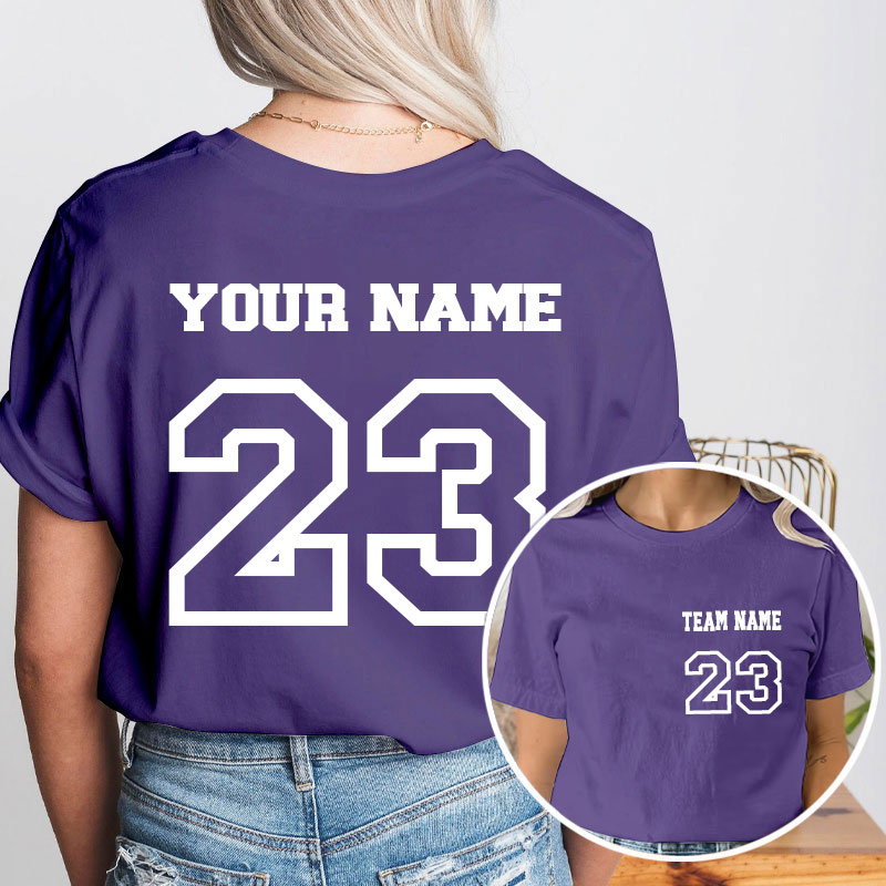 Personalized Name And Back Number Teacher Two Sided T-Shirt