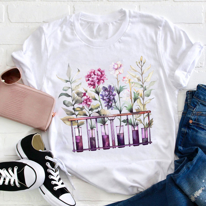 Chemistry Lab Science Flower Teacher T-Shirt
